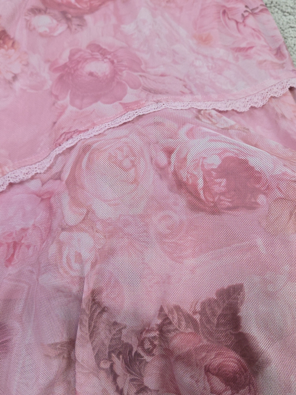 Y2k Madden Girl Babydoll Milkmaid Dress Sheer Pink Floral Asymmetric Romantic - Picture 8 of 8